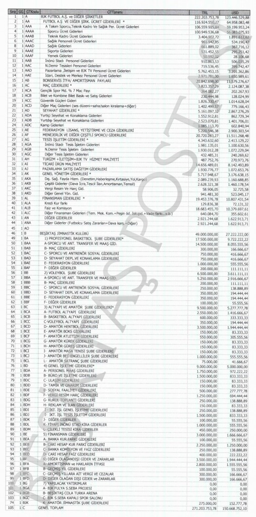 besiktas jimnastik kulubu 2012 giderler butcesi