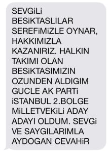 Cevahir'in Beşiktaş kongre üyelerine attığı SMS...