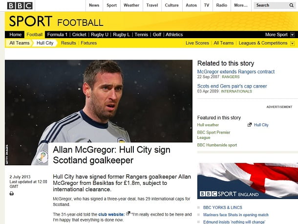 Allan McGregor Transfer Hull City
