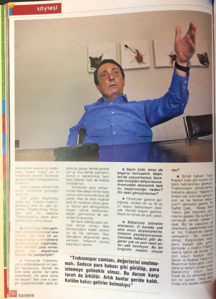Ahmet Nur Çebi Fulya Davası öncesi Trabzonspor Dergisinde