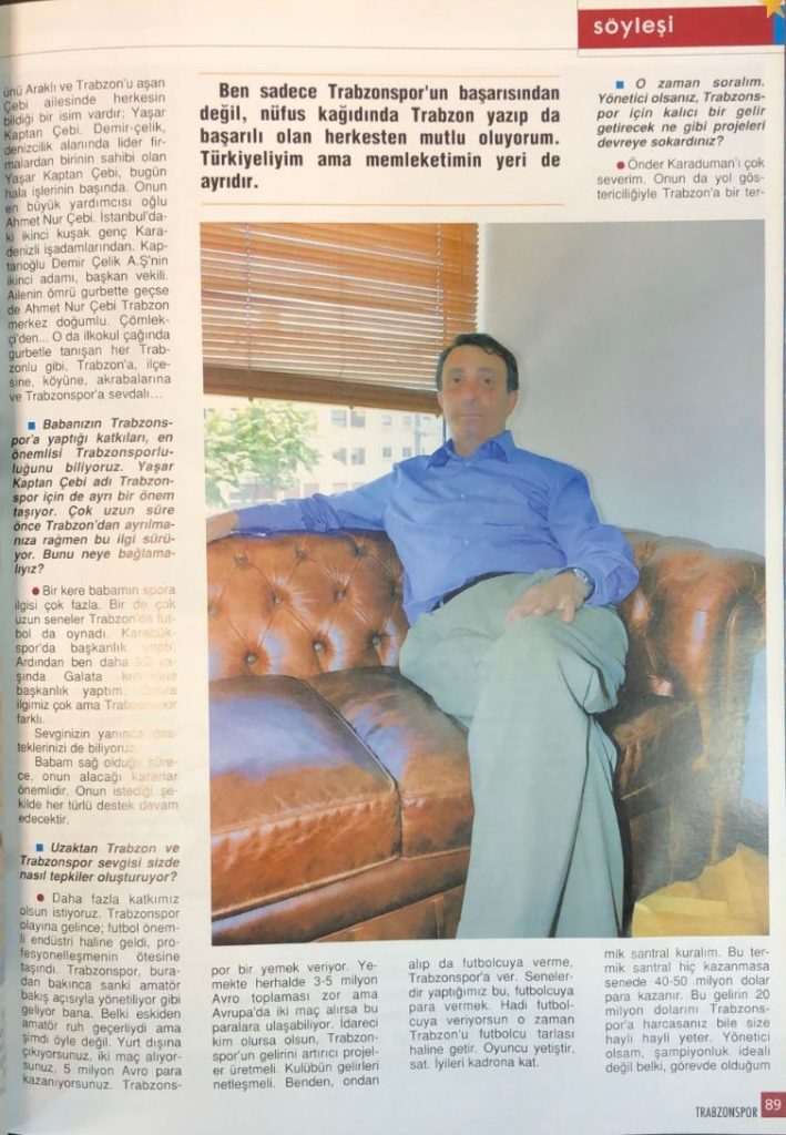 Ahmet Nur Çebi Trabzonspor Dergisi