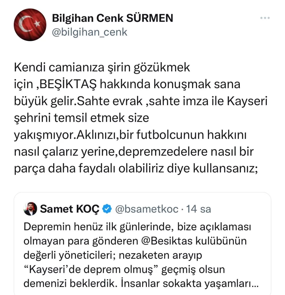 Cenk Sürmen'den Kayserispor yöneticisi Samet Koç'a Onur Bulut cevabı