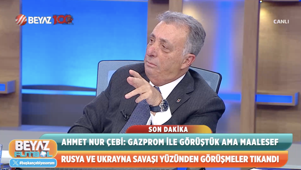  Ahmet Nur Çebi: "Gazprom ile görüştük ama maalesef Rusya ve Ukrayna şavaşı yüzünden görüşmelerimiz tıkandı. Beko'da da yönetimiz istemedi Tüpraş'ı istedi bizde anlaştık yaptık." (Beyaz Tv)