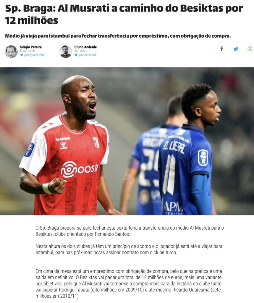 Al Musrati Braga Besiktas transfer rekorunu kırdı