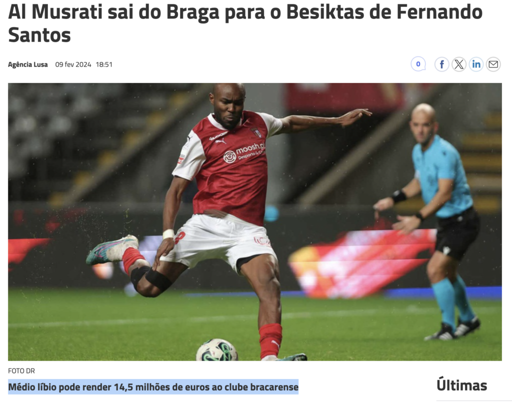 Portekiz basını Al-Musrati'nin satın alma opsiyonuyla kiralandığını satın alma sonrası bonuslar ile birlikte Braga kulübünün 14,5 milyon euroya kadar kazanç sağlayabileceğine dikkat çekti