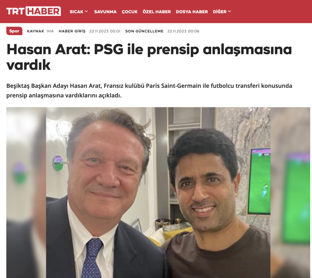 Hasan Arat "PSG ile prensip anlaşmasına vardık" - 22.11.2023