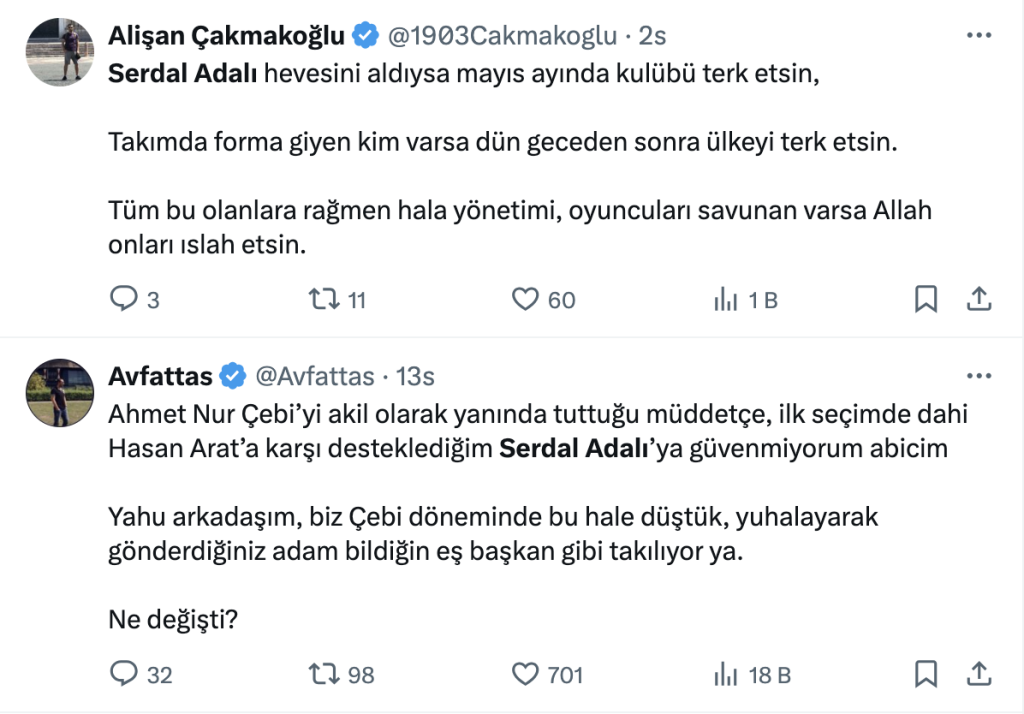 Alişan Çakmakoğlu: Serdal Adalı hevesini aldıysa mayıs ayında kulübü terk etsin,