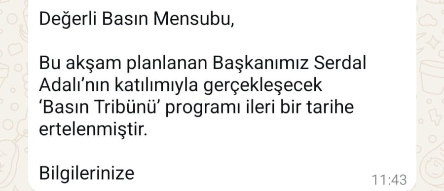 Beşiktaş Kulübü Başkanı Serdal Adalı'nın, bu akşam basın mensuplarıyla bir araya gelmesi planlanan etkinlik ileri bir tarihe ertelendi.
