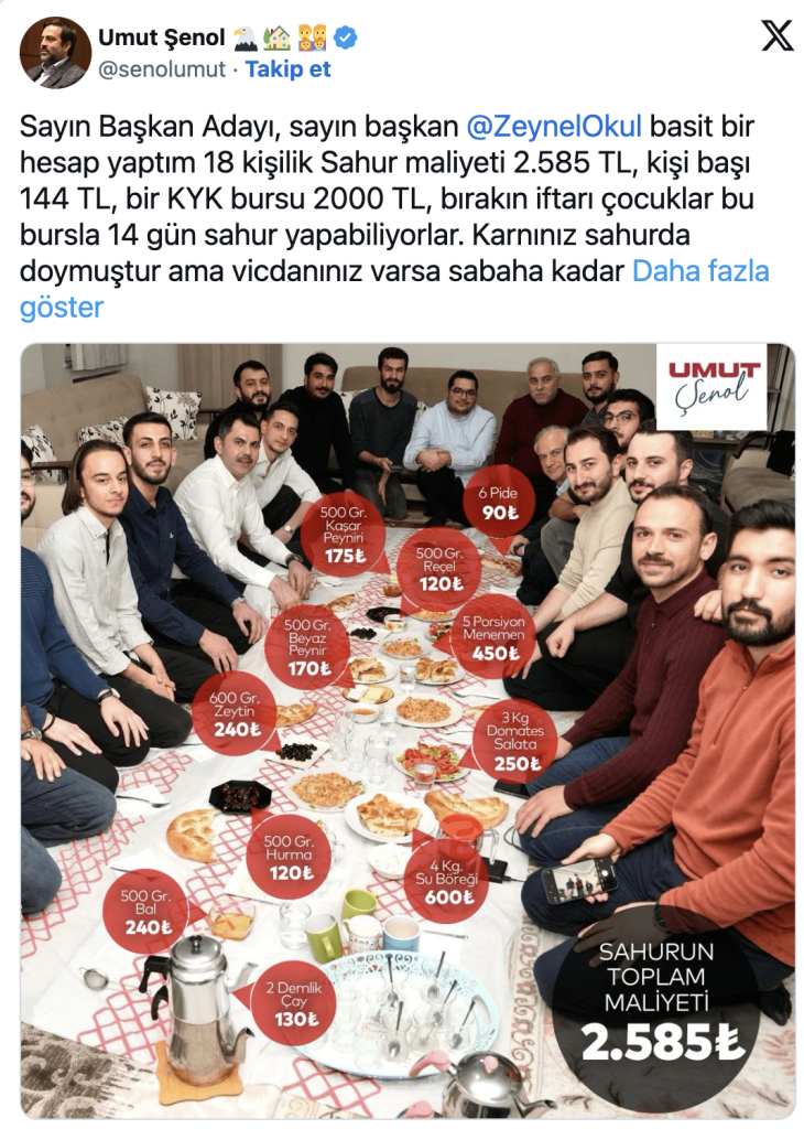 CHP'li Umut Şenol'dan Murat Kurum'a: KYK bursuyla çocuklar bırakın iftarı, sadece 14 gün sahur yapabiliyor