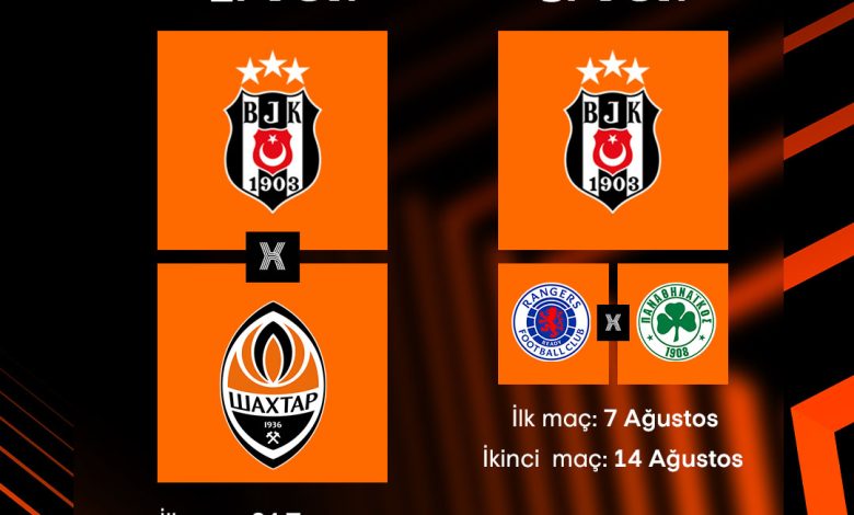 Beşiktaş'ın olası rakibi belli oldu 1 Beşiktaş, Shakhtar Donetsk'i elemesi durumunda UEFA Avrupa 3. Ligi'nde Glasgow Rangers-Panathinaikos eşleşmesinin kaybedeniyle karşılaşacak