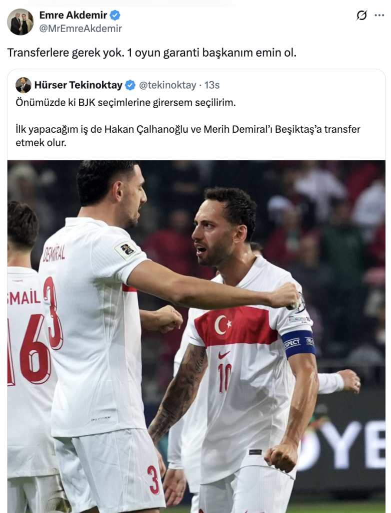 Emre Akdemir: Transferlere gerek yok. 1 oyun garanti başkanım emin ol.